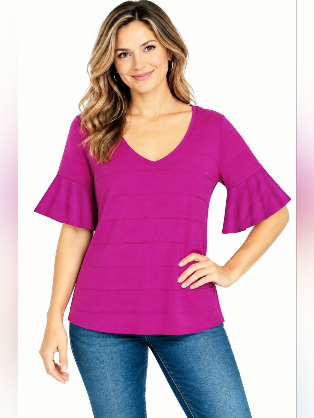 Banana Republic Magenta Short Sleeve Top with Bell Sleeves, Size Small